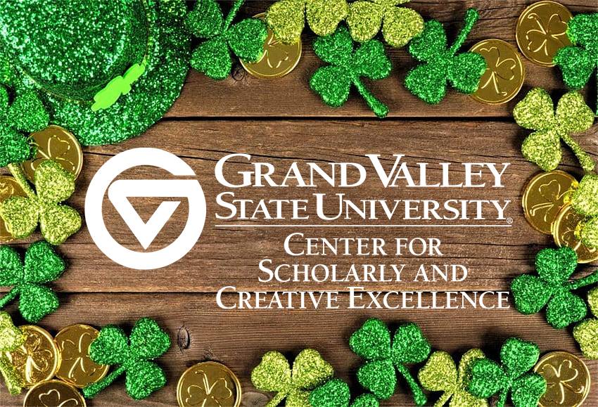 CSCE logo surrounded by shamrocks and other St. Patrick's Day imagery.